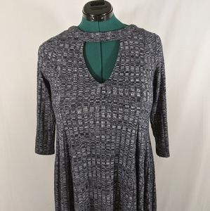 NAVY CHOKER NECK RIBBED SWEATER DRESS